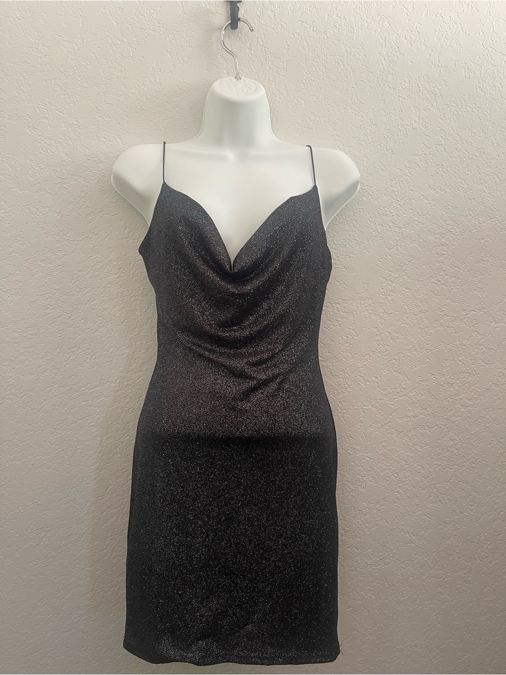 Windsor Black Shimmer Cowl Slip Mini Dress